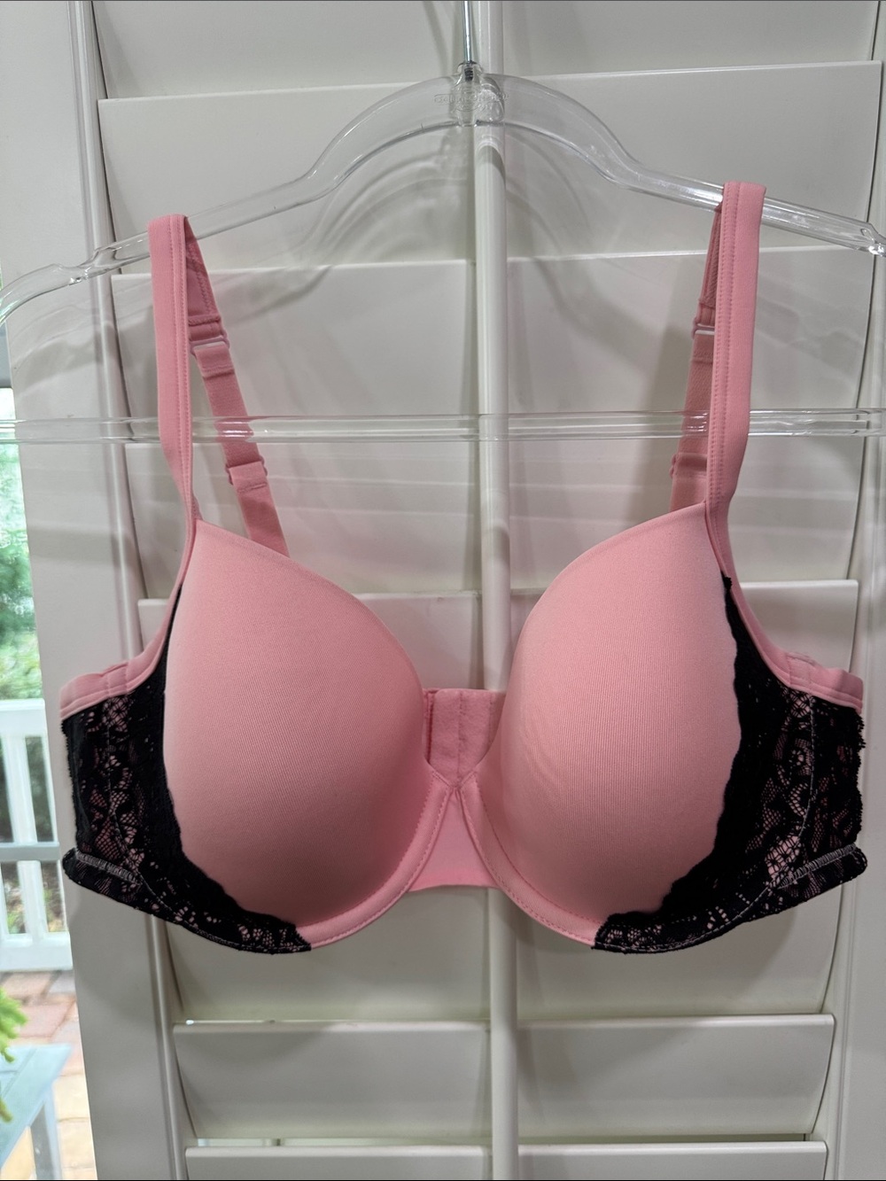 Cacique Pink T-Shirt Bra with Black Lace Trim